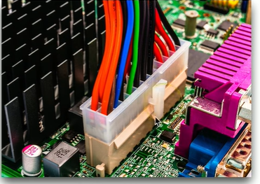 <p>Main motherboard power providing +3.3 V, ± 5 V, and ±12 V. Originally 20-pin ATX power connector, with 24-pins added for PCIe power. Keyed so can only plug in one way, to supply proper voltage to the right pins. Can connect a 24-pin connector to a 20-pin motherboard.</p>
