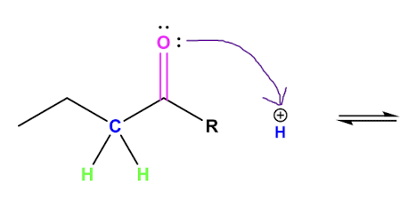 <p>carbonyl + H+ ————></p>