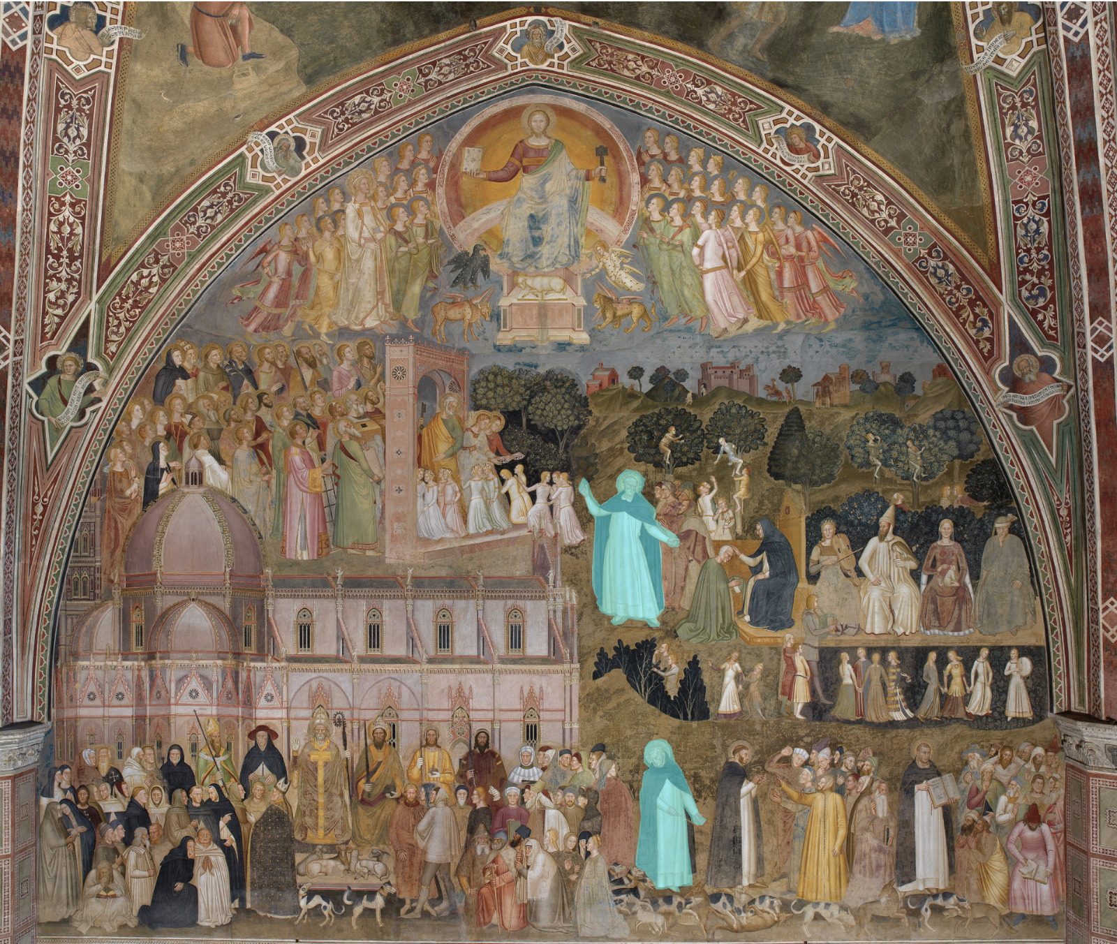 <p>Correctly label the area(s) on the artwork “The Way of Salvation” by Andrea di Bonaiuto</p>