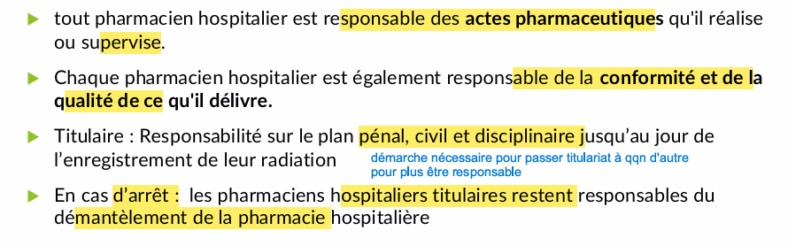 <p>Pharmacien hospitalier</p><p> Responsabilités ?</p>