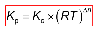 <p>K<sub>c</sub> = K<sub>p</sub> when △n = 0</p><p>△n is the difference between the number of moles of gaseous reactants and the number of moles of gaseous products</p>