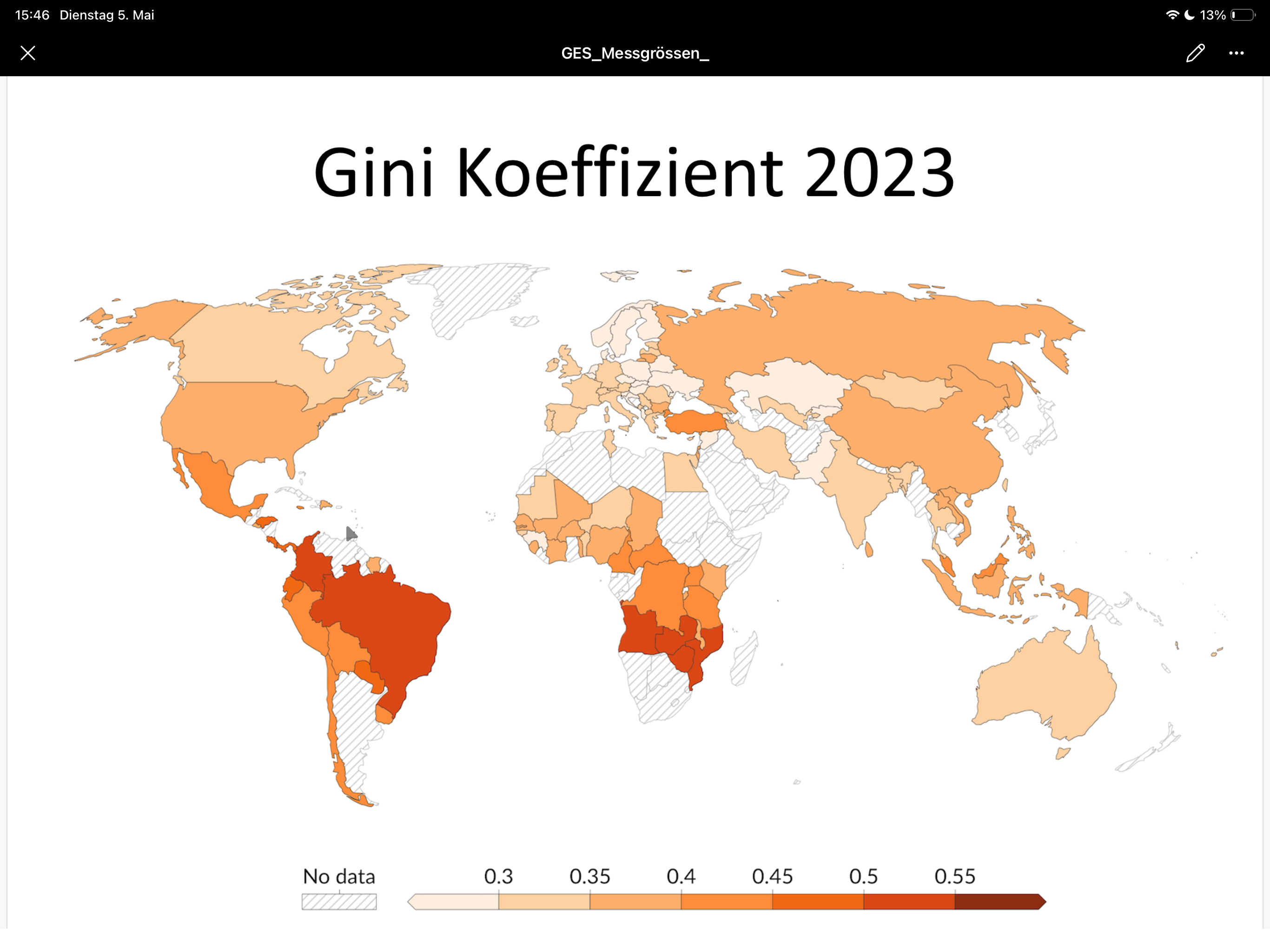 <p>Der Gini-Koeffizient gibt Einkommen verteilung an</p><ul><li><p>Je höher der Wert desto grösser ist die Ungleichung</p></li></ul><ul><li><p>Schlüsselfaktoren: Einkommen pro Person</p></li><li><p>Gibt nicht Wirtschaftliche stärke an und sagt nichts über Zufriedenheit der Bevölkerung</p></li></ul><p></p>