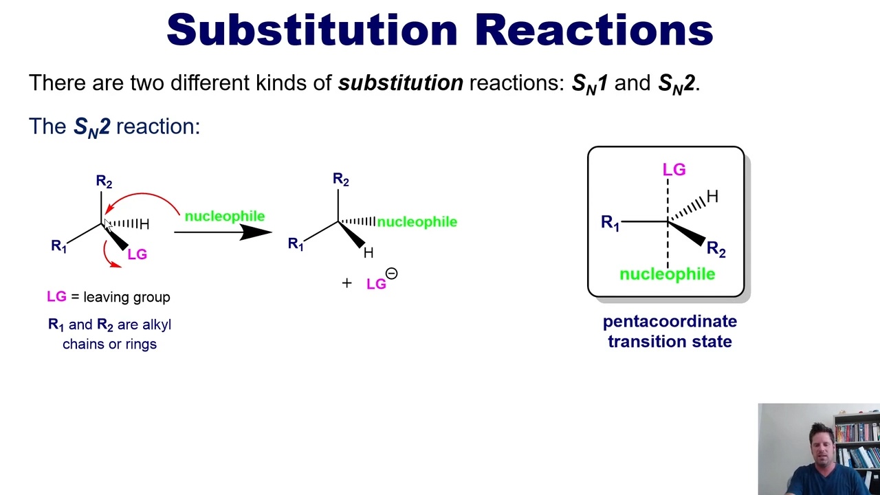 <p>the nucleophile will always attack opposite to the leaving group</p>
