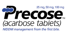 <p>acarbose</p><p>25mg tid with meal</p><p>if hypoglycemia give glucose</p>