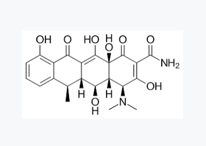 <p>6-deoxy tetracycline; stable in acids and bases because it lacks the 6-OH group.</p>