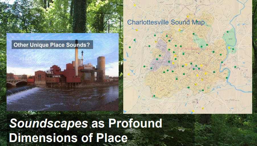 <p>digital or analogue, audio-visual representations that plot urban soundscapes—such as traffic, chatter, birdsong, or transit noises—onto a geographic map. They document the acoustic environment, combining sound clips with location, often allowing public collaboration and acting as tools for urban planning, noise pollution management, and artistic expression.</p><p>examples of nature areas mapped in Toronto and Cville</p><p>a location-based mobile music collection game, often described as “Pokemon GO for music” Players move in the real world to discover and collect songs from map drops, which they can trade, build collections, and complete artist quests. </p>