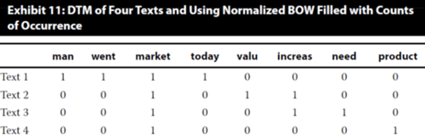 <p>Document term matrix (DTM)</p>