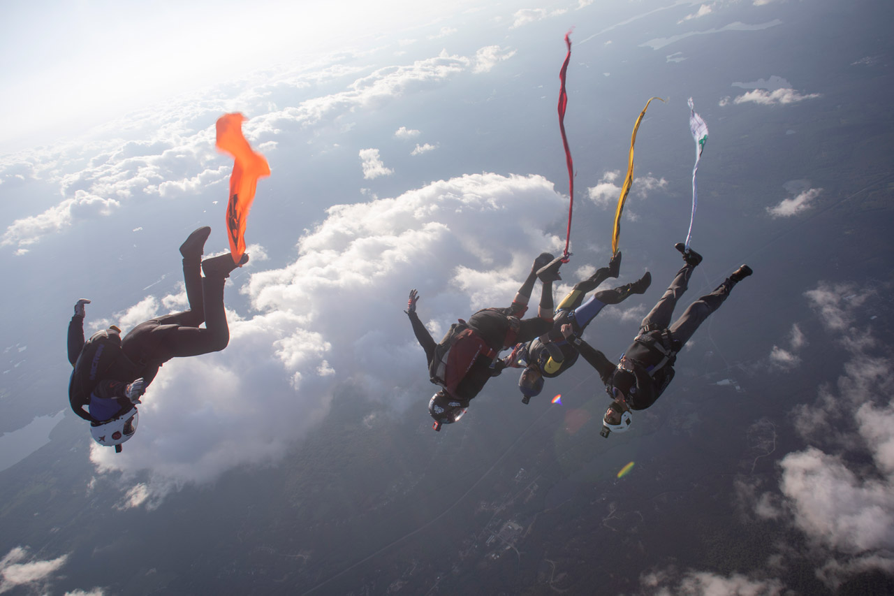 <p>Jumping from an aircraft with a parachute</p>