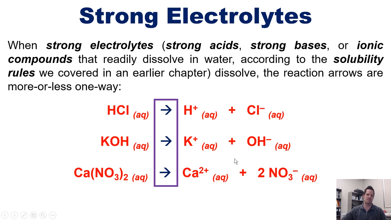 <p>Strong acids, bases, or ionic compounds that readily dissolve in water </p>