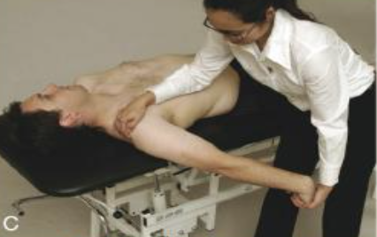 <p>shoulder: depression, IR, Abd (40), ext (25)</p><p>elbow: extension</p><p>forearm: pronation</p><p>Wrist: flexion and ulnar deviation</p><p>finger: flexion</p>