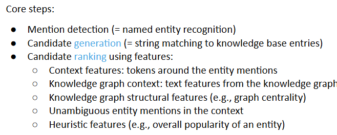 <p><span style="background-color: transparent;">For persons, organizations, and locations, we typically link to an entry in a knowledge graph. The most commonly used resource is Wikidata.</span></p><p><span style="background-color: transparent;">Entities have</span></p><ul><li><p><span style="background-color: transparent;">A unique Q-identifier</span></p></li><li><p><span style="background-color: transparent;">Properties that connect them to other entities</span></p></li><li><p><span style="background-color: transparent;">Validity times for properties</span></p></li><li><p><span style="background-color: transparent;">A ranking mechanism for statements</span></p></li></ul><p></p>