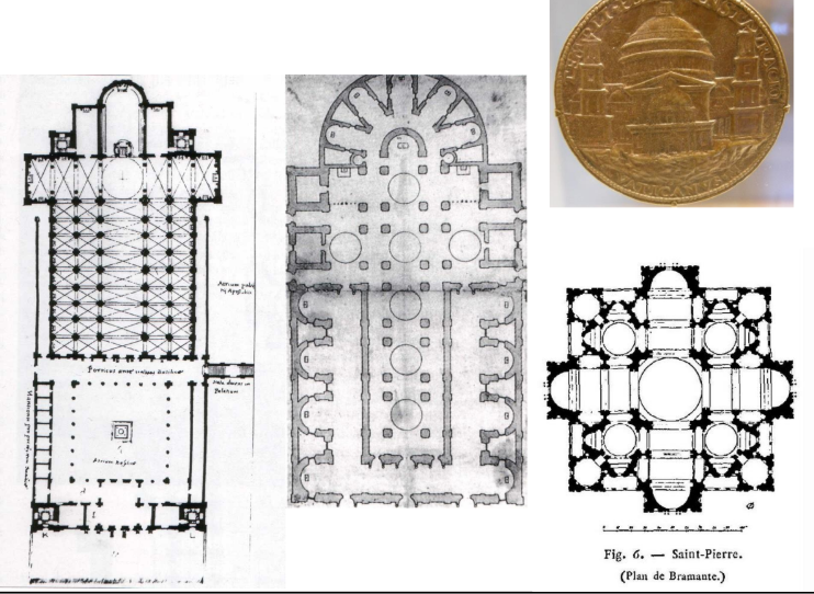 <p>San Pietro, Roma</p><p>1450-1505-1547-1626</p><p>L=218m, H=133,3m, S~23.000mp</p><p>Arh. Donato Bramante, 1505-1514</p><p>Arh. Michelangelo Buonarotti, 1546-1564</p><p>Arh. Carlo Maderno, 1626</p><p>• Moment crucial în</p><p>evoluția arhitecturii</p><p>renascentiste</p><p>• Cupola mare - inspirată</p><p>de cea a Panteonului</p><p>• Soluția celor patru piloni</p><p>care susțin cupola</p><p>• Relația pe care a dorit să</p><p>o creeze între volume</p><p>concave interne.+</p>