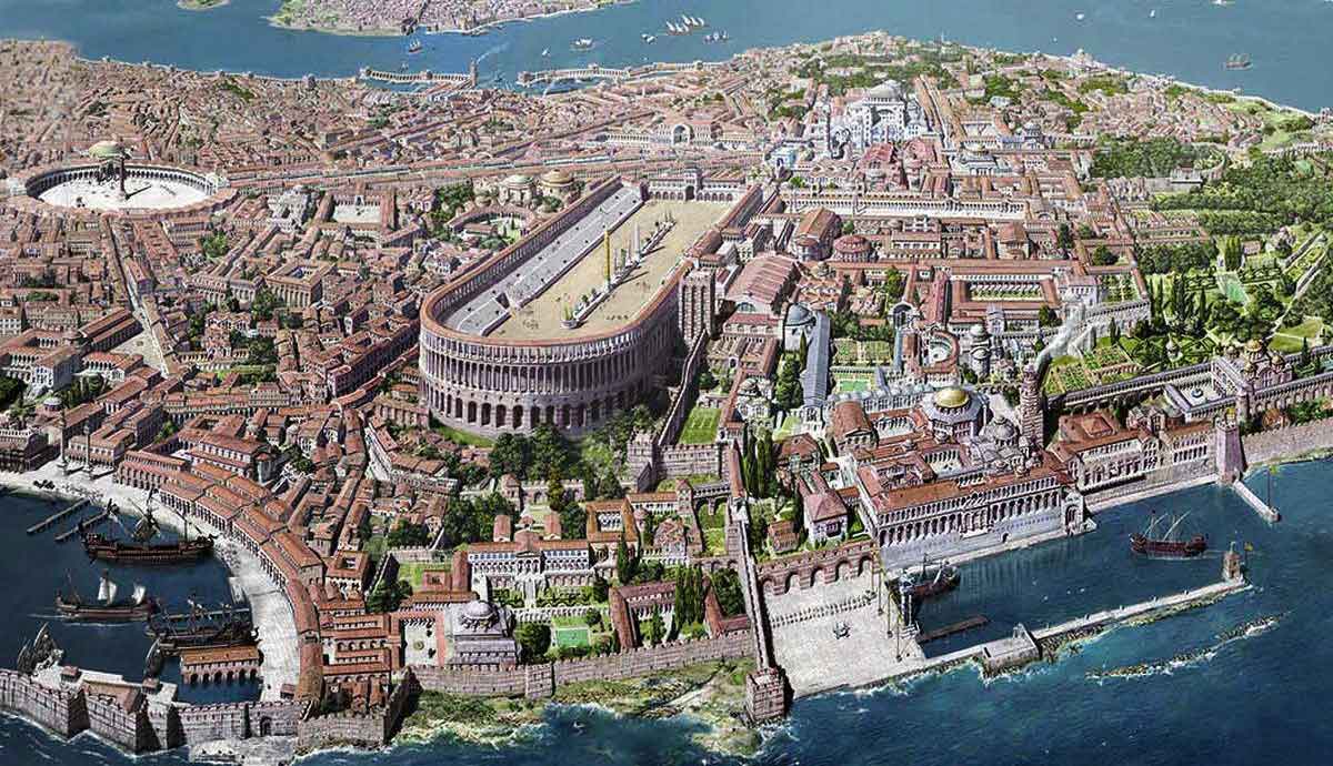 <p>capital city of the Byzantinine empire under Constantine; renamed Istanbul under the Ottoman empire and Turkey</p>
