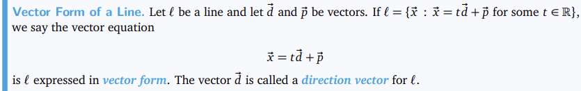 <p>x=td+p, where l={x:x=td+p for some t exist in R}</p>