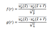 <p>Longitudinal - correlation between velocity flux at 2 points separated by distance r, velocty parallel to separation vector.<br><br>Lateral … - velocity measured perpendicular to separation vector. negative dip in g<span data-name="registered" data-type="emoji">®</span> is direct consequence of continuity equation for incompressible fluids. Positive velocity fluctuation compensates return flow to satisfy mass balance. drops below zero before decaying to zero at larger distances where flow becomes decorrelated. </p>