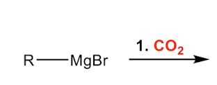 <p>RMgX + CO2 ————></p>