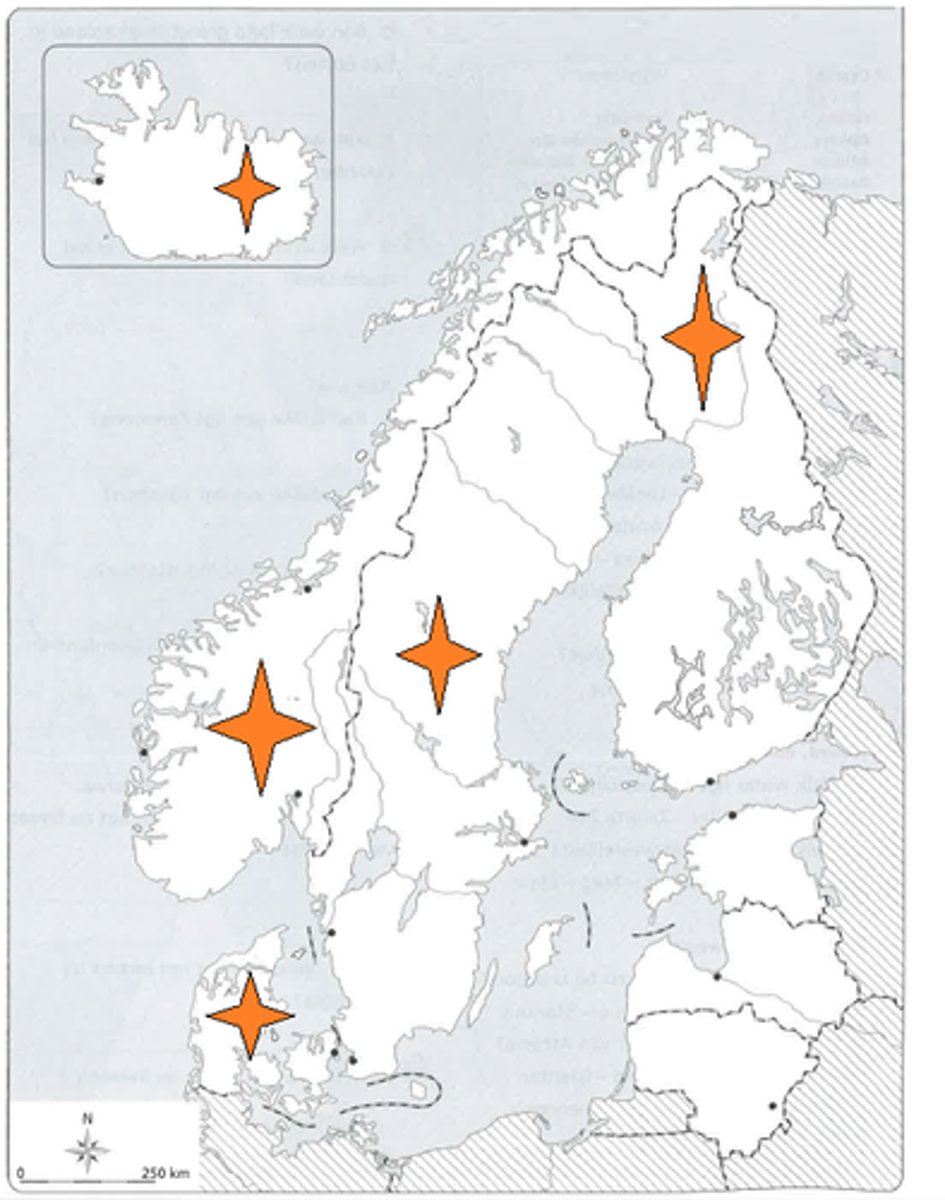 <p>la Scandinavie, scandinave (2x)</p>