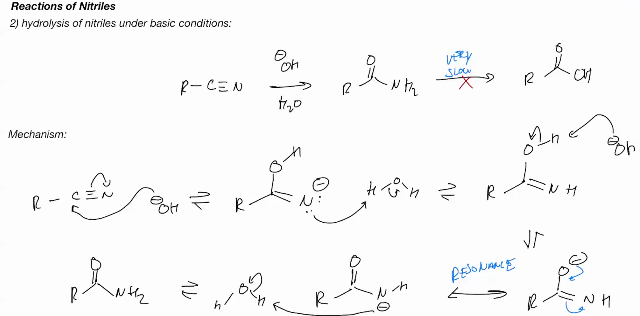 <p>Hydrolysis of nitriles (BASIC CONDITIONS) (STOPS AT AMIDE)</p>