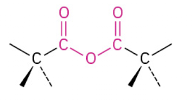 <p><span>A compound formed from two acyl groups (RCO) connected by an oxygen atom, derived from the dehydration of two carboxylic acids. (Endung:-oic anhydride)</span></p>