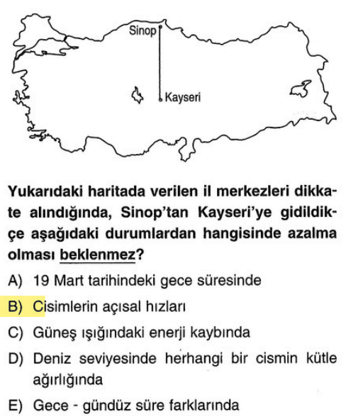 <p>Açısal hız dünyanın her yerinde aynıdır (4 dakikada 1 derece). Değişmez.</p>