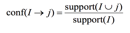 <p>support of all items / support of left side </p><p>(support of only left side is always greater, so 0 <= conf <= 1) </p>