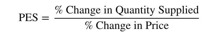 <p><span style="font-family: KaTeX_Main, "Times New Roman", serif; line-height: 1.2; font-size: 1.21em;"><em>PES</em>= %change&nbsp;in&nbsp;quantity&nbsp;supplied​/</span><span>%change&nbsp;in&nbsp;price</span></p>