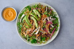 <p>Our take on the not-so-traditional classic: hand-pulled organic chicken, bok choy, snowpeas, green onion, cabbage, avocado, sesame seed, watermelon radish, cilantro, and a side of grain-free "wontons," toasted quinoa, roasted almonds, and a side of carrot-ginger vinaigrette.</p><p>Add Extra Hand-Pulled Organic Chicken $3.95</p><p>Dressing options: Carrot Ginger Vinaigrette (Rec), Cashew Vinaigrette, Miso Honey Vinaigrette, Dijon Vinaigrette, Apple Cider Vinaigrette, Extra dressing $1.95</p><p>Modifications: • No Avocado • No Watermelon Radish • No Side of Crispies • No Sesame Seeds • No Cilantro</p><p>Allergens: Tree nuts, Soy, Sesame</p>