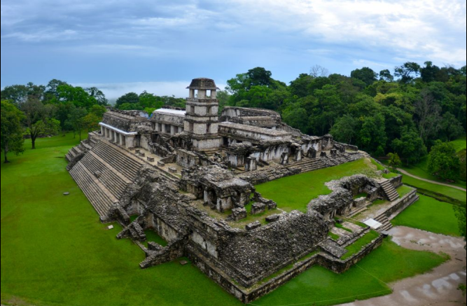 <p>Palace of complex courtyards, galleries, and towers with corbelled arches, piers, and 4 story towers. This all shows lightness and elegance compared to other mayan sites. Piers covered in stucco sculptures and palace includes an aqueduct systems channeling  hydraulic engineering</p>