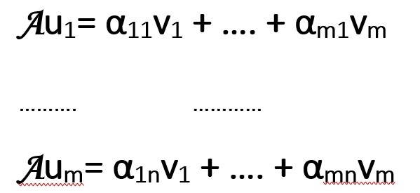 <p>Linearna preslikava. Če je matrika A € IF<sup>m*n</sup>, potem imamo preslikavo A: IF<sup>m </sup>→ IF<sup>n</sup></p><p>Naj bo B baza za IF<sup>m</sup> in C baza za IF<sup>n</sup>, potem vektorje iz B slikamo s preslikavo A in razvijemo po bazi C</p>
