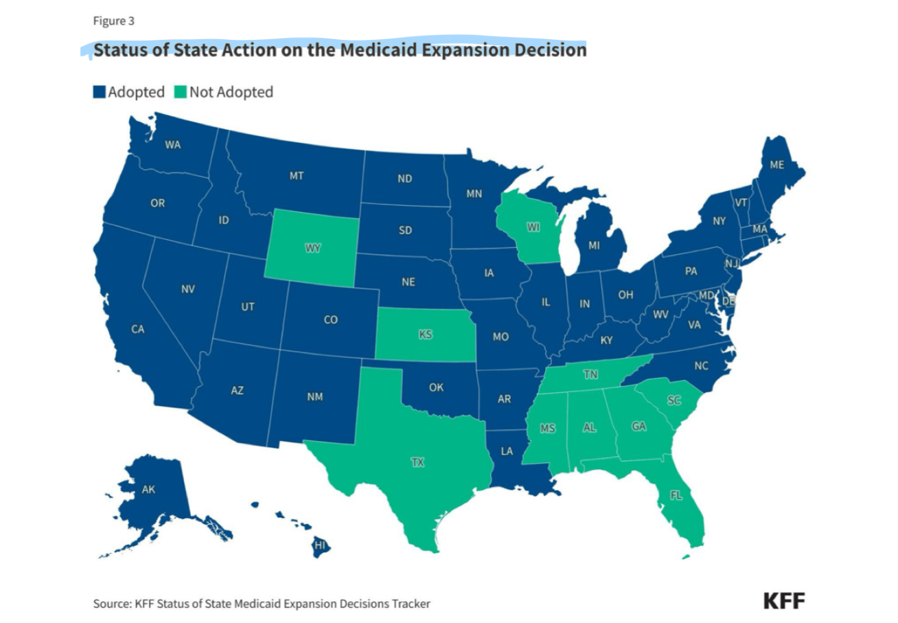 <p>Which states have not adopted Medicaid Expansion Decision?</p>