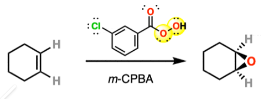<p></p><p>product: Epoxide (has 3-membered ring with O)</p>