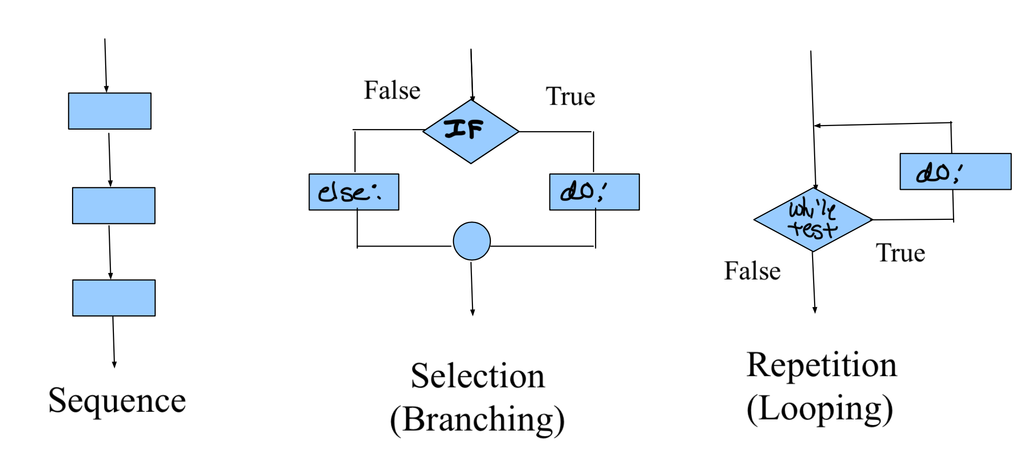 <p>3 basic control structures that’s all algorithms are constructed by</p>