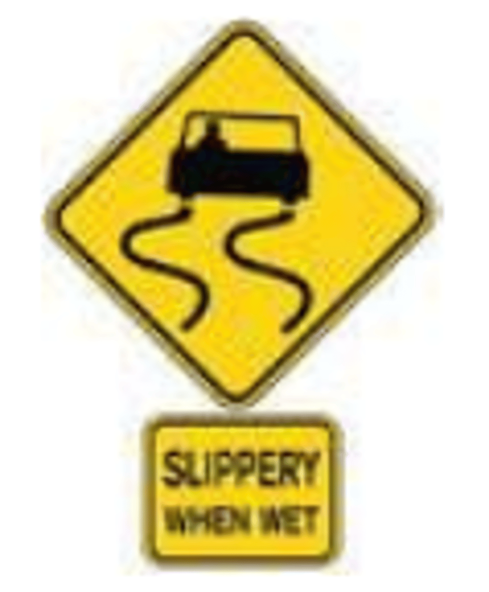 <p>Cautions about wet roadway conditions.</p>
