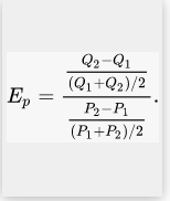 <p><span>It is the </span>percentage change in quantity (based on the average quantity)<span> divided by the </span>percentage change in price (based on the average price)<span>.</span></p>