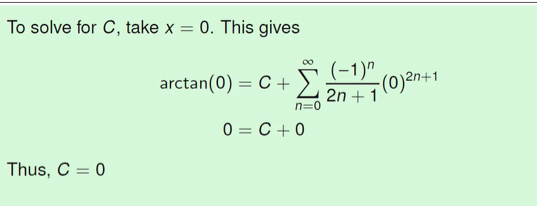 <p>You sub in any number in the range of the convergence (most likely 0) into both sides of the series and then solve </p>
