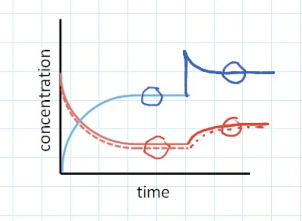 <p>If you <strong>add more concentration</strong> (eg. to the <strong>products</strong>), the system will act to <strong>use up this product</strong>, so the <strong>reverse reaction will be favored</strong> to <strong>produce more reactants. </strong>Thus, there is an <strong>increase in both products and reactants</strong> (even though the system tries to use up all the product, it cannot use up all, and there is more reactant being produced in the process). Because both are increased, <strong>the equilibrium is not affected</strong> (Kc is not affected). </p>