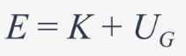 <p>E = K + U<sub>G</sub></p><ul><li><p>K = kinetic energy (J)</p></li><li><p>U<sub>G</sub> = potential energy (J)</p></li></ul><p></p>