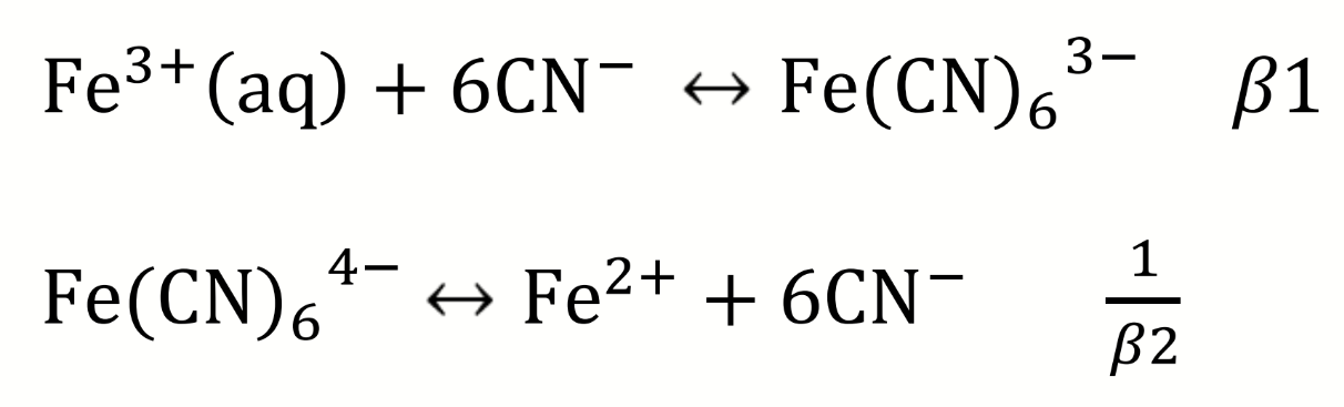 <p>write the equilibrium for the coupled redox processes</p><p>then calculate K and E°<sub>cell</sub></p>
