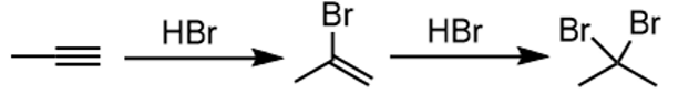 <p>1 equiv: Br more sub alkene</p><p>2 equiv/xs: 2 Br more sub alkane</p>
