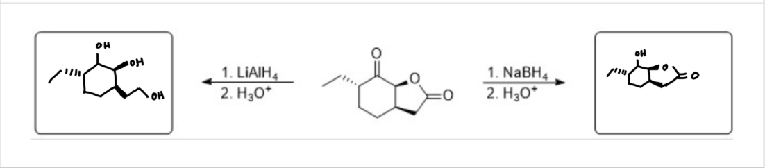 <p>see photo (only difference is lithium alumnium hydride can react esters)</p>