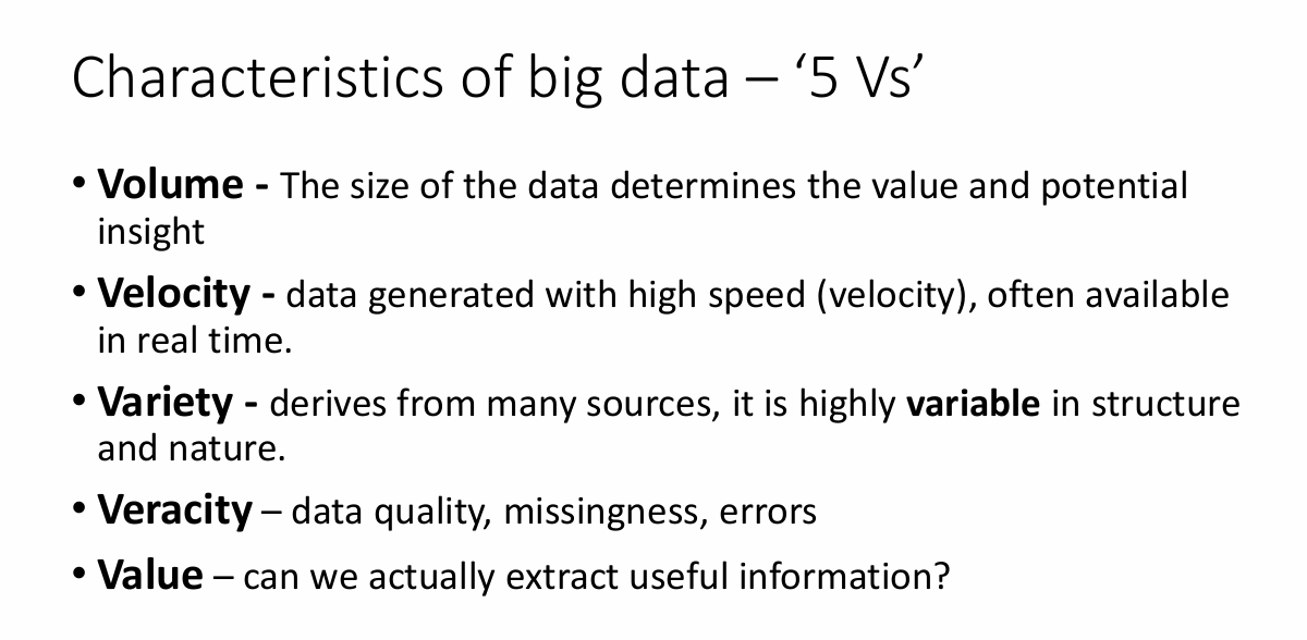 <p>What are the five Vs of big data and what does each mean?</p>