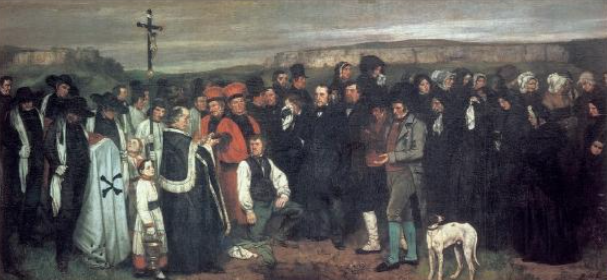 <p>Gustave Courtbet, A Burial at Ornans, 1849-1850</p>
