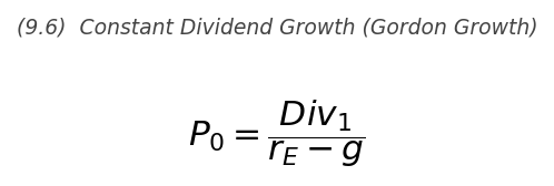 <p>P_0 = \dfrac{Div_1}{r_E - g}</p>