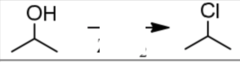 <p>alcohol to alkyl chloride</p><p>SN1 for 2º and 3º alcohols, </p><p>SN2 for methanol 1º alcohols</p>