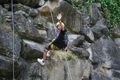 <p>to rappel down</p>
