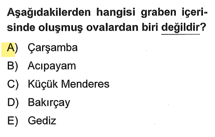 <p>Küçük Menderes, Bakırçay ve Gediz Ege’deki dağlar arasındaki <strong>Graben</strong> ovalarıdır. Acıpayam ise karstik bir çöküntü alanıdır (geniş anlamda tektonik-karstik). Ancak <strong>Çarşamba</strong> bir delta ovasıdır, deniz kıyısındaki birikme ile oluşmuştur.</p>
