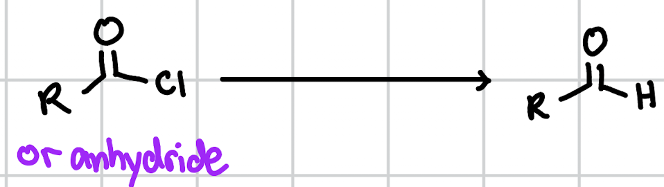 <p>conversion of acid chloride/anhydride to aldehyde</p>
