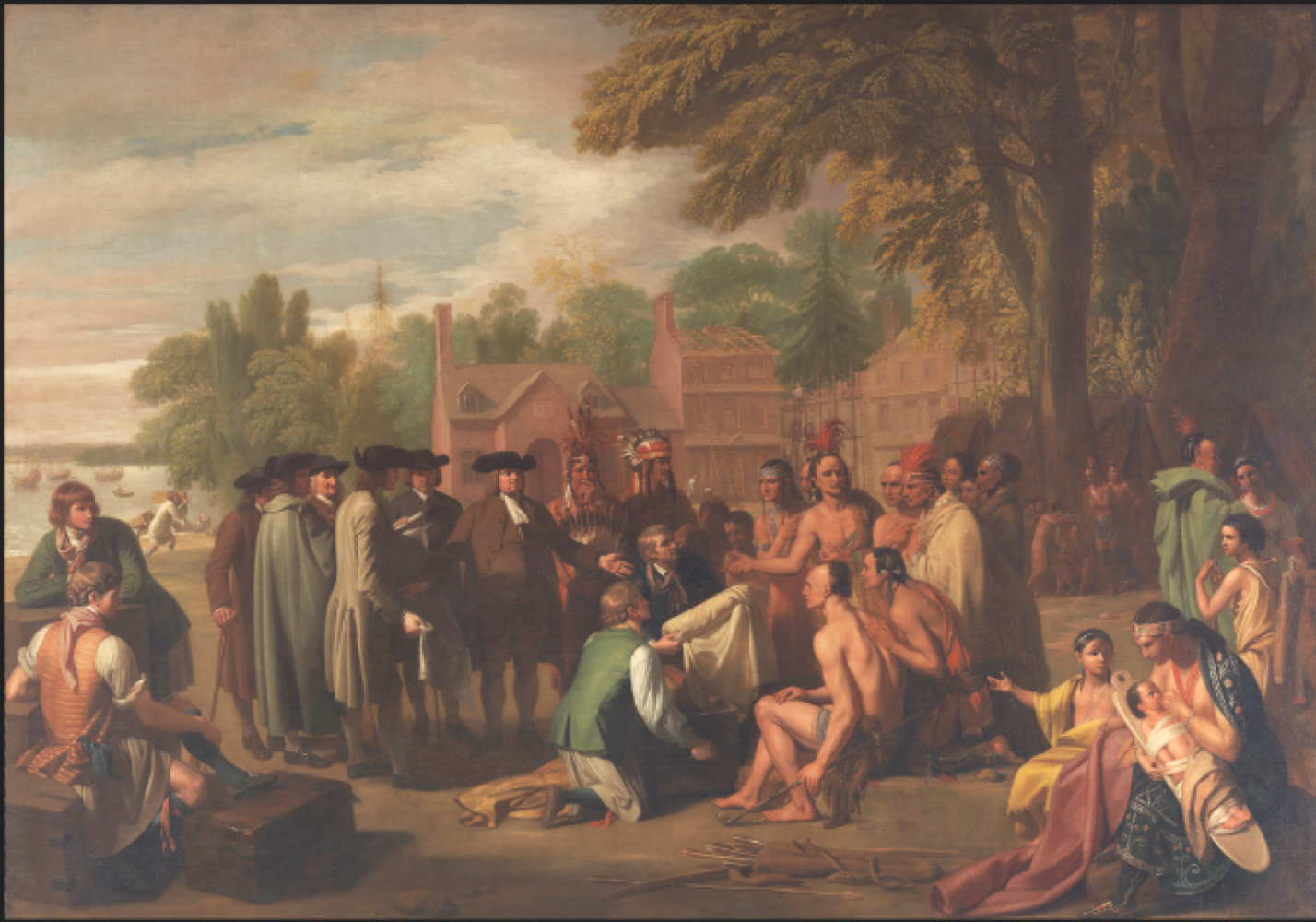 <p>Describe the context of the Penns treaty painting and its significance </p>