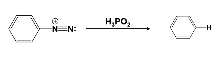 <ul><li><p>The diazonium group is replaced with a hydrogen atom</p></li></ul><p></p>