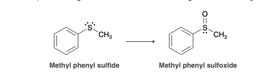 <p>Sulfide to sulfoxide </p>